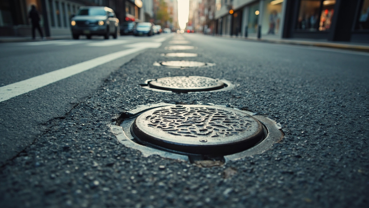 道路井盖沉陷安全隐患现场
